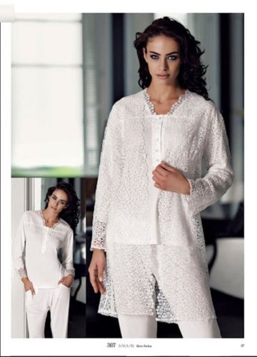 женский халат и пижамный комплект Perin 307 молочный женский халат и пижамный комплект Perin 307 молочный из 1